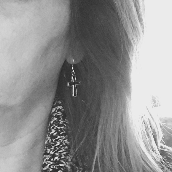 Black Silver Painted Cross Wire Earrings - Picture 4 of 4